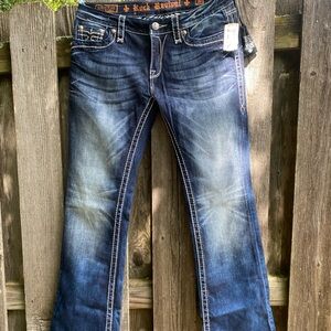 Rock Revival Clover Blue Boot Cut Jeans with Vintage Fading